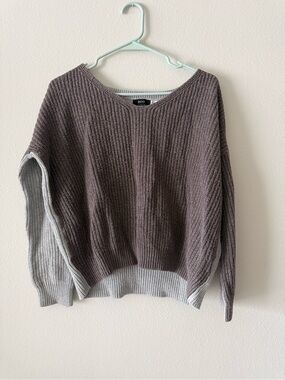 BDG Two-Tone Ribbed Crewneck Sweater - Brown and Light Gray